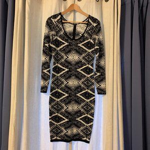 Black/White Sleeve Knit Bodycon Dress Work Office